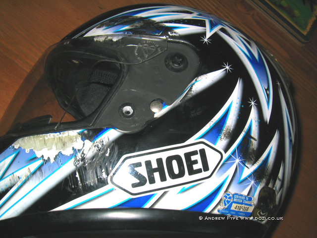 Tyre marks showing why it pays to wear a helmet